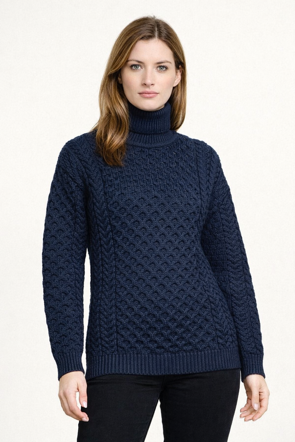 Unisex Aran Merino Polo Neck Sweater | Navy | Premium Irish Wool Knitwear