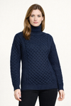 Unisex Aran Merino Polo Neck Sweater | Navy | Premium Irish Wool Knitwear