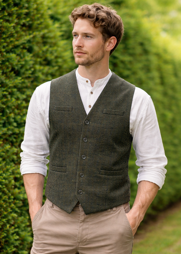 Green Tweed Herringbone Waistcoat