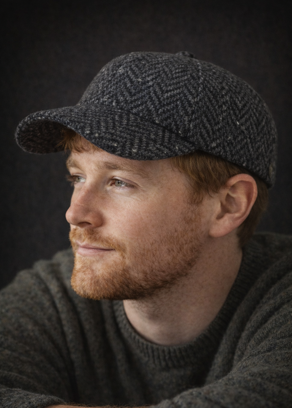 Charcoal Herringbone Baseball Cap | Kerry Tweed
