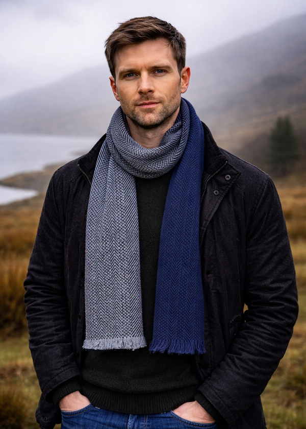 Mucros Donegal Wool Scarf Denim| Made in Ireland
