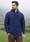 Men's Merino Wool Aran Shawl Neck Sweater | DWB