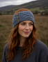 Aran-Stirnband mit Knöpfen für Damen | Ozeangrau