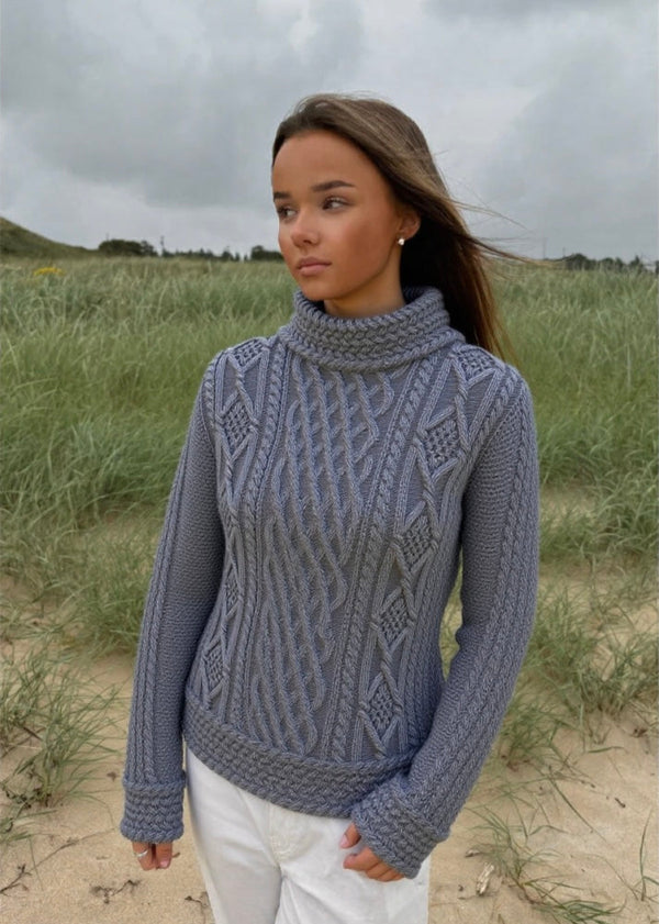 Aran Cowl Neck Women's Sweater | Slate - Clearance