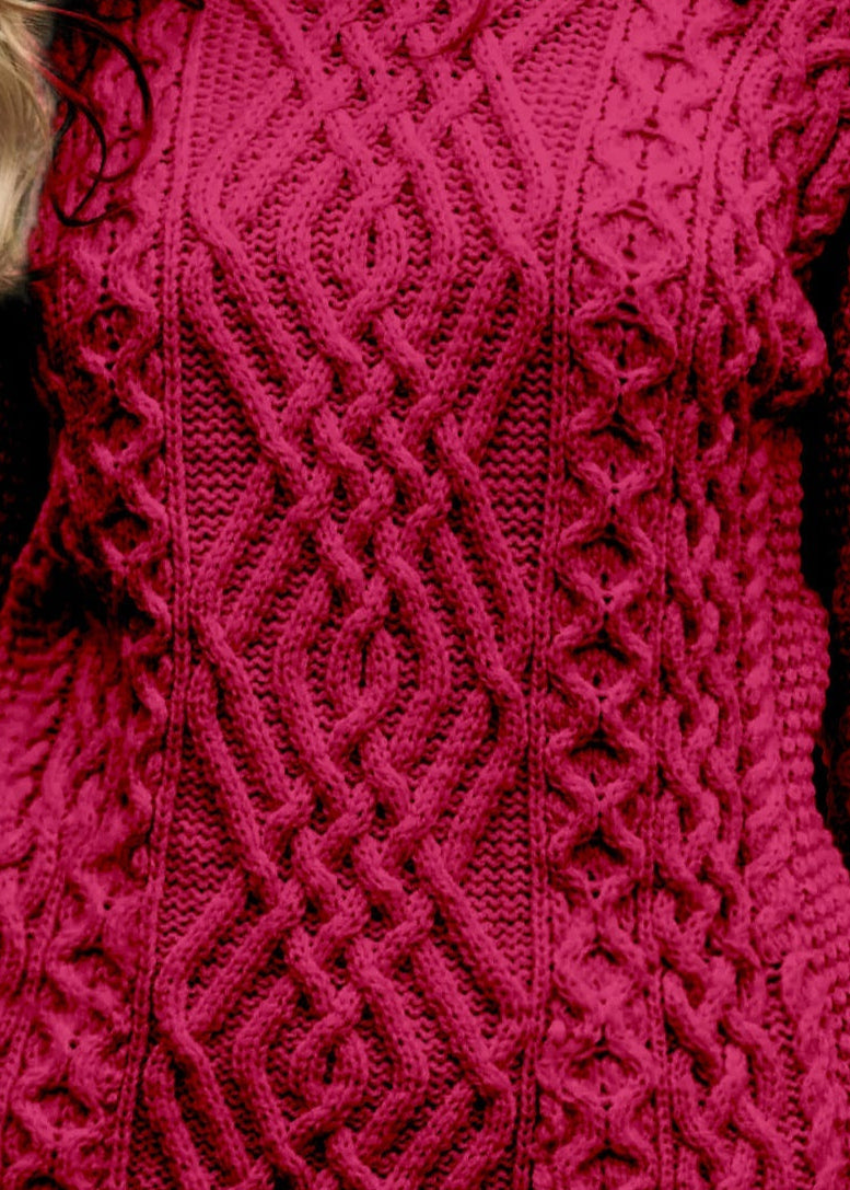 Aran Cable Knit Sweater | Fushia