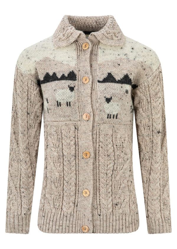 Ladies Aran Sheep Cardigan | 100% Wool | Skiddaw