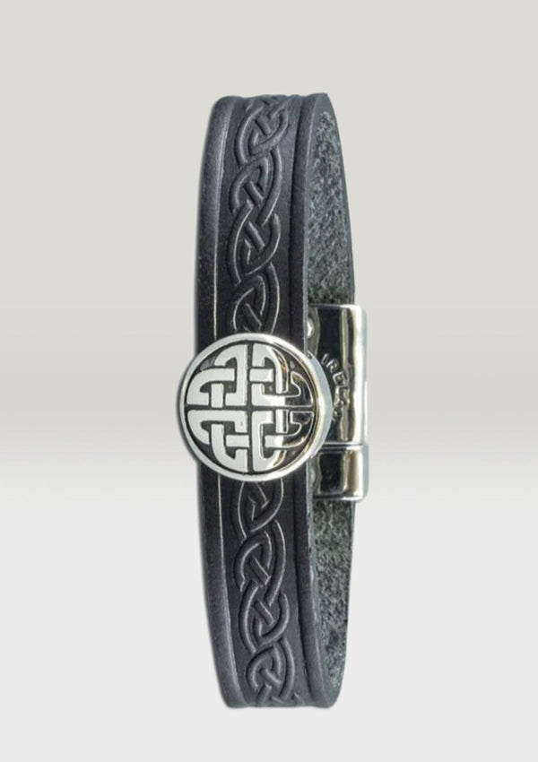 Trinity Knot Black Cuff Leather Bracelet