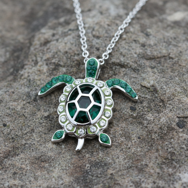 May Turtle Birthstone Pendant With Swarovski Crystals