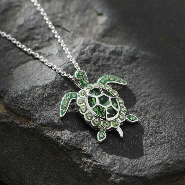 August Turtle Birthstone Pendant With Swarovski Crystals