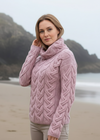 Aran Cowl Neck Chunky Sweater | Pink