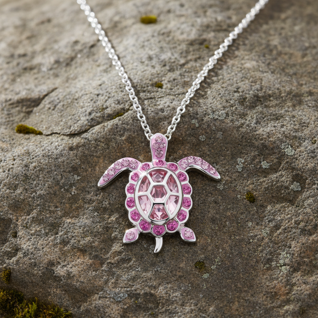October Turtle Birthstone Pendant With Swarovski Crystals