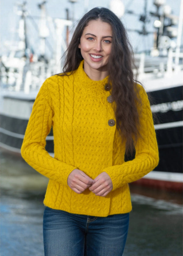 Aran 3 Buttons Trellis Cardigan | Sunflower - Clearance