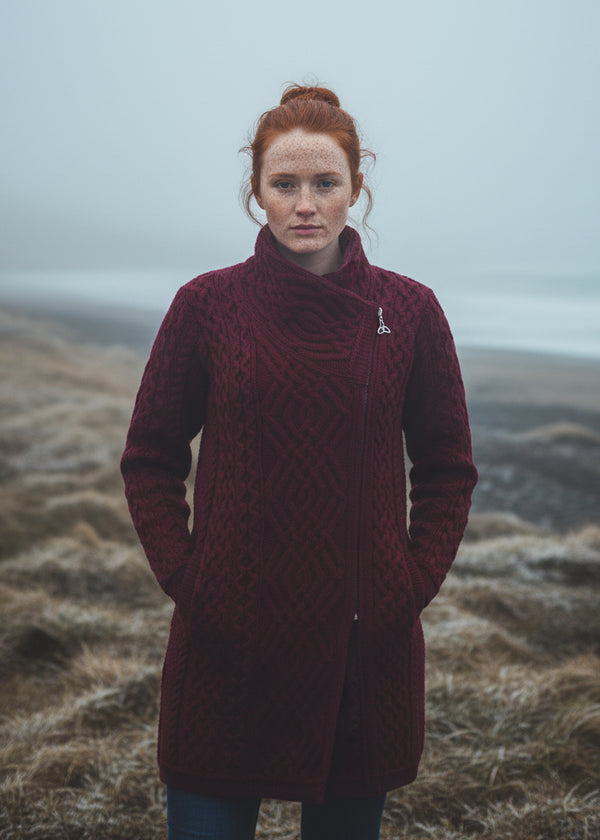 Aran Crafts Cable Knit Side Zip Coat