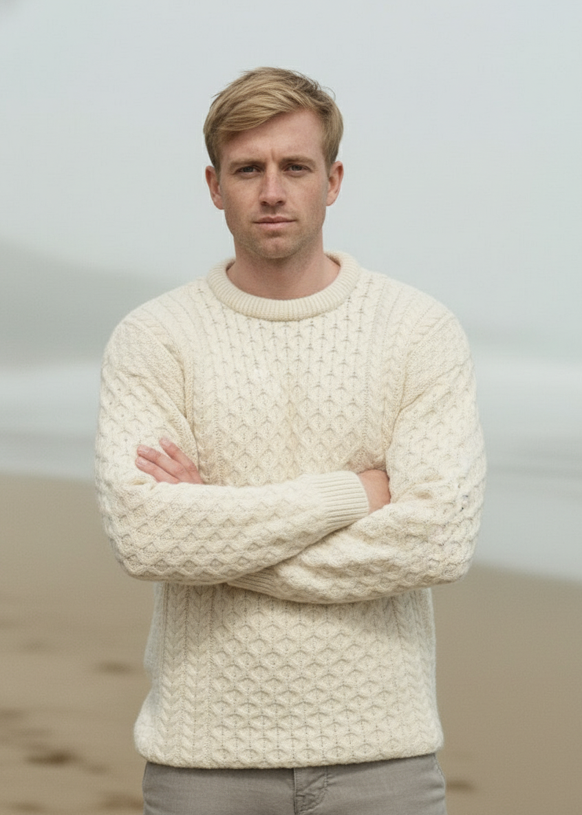 Aran Crew Neck Merino Sweater | Natural
