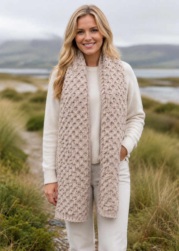 Aran Merino Wool Honeycomb Scarf | Parsnip