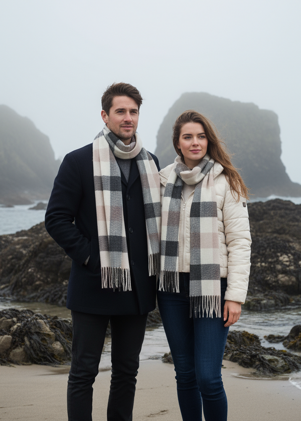 Foxford Lambswool Scarf | Neutral Block Check