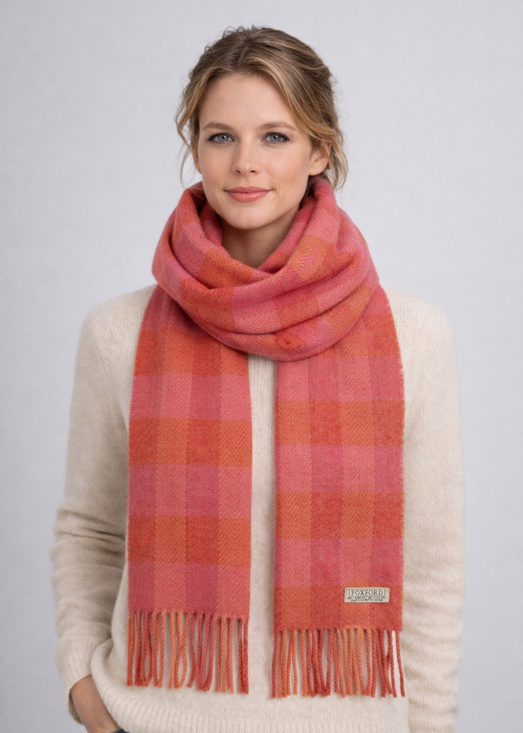 Foxford Lambswool Scarf | Orange and Pink
