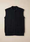 Irish Aran Sleeveless Zip Cardigan | Navy | 100% Merino Wool