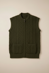 Aran Sleeveless Zip Cardigan | Army Green - Clearance