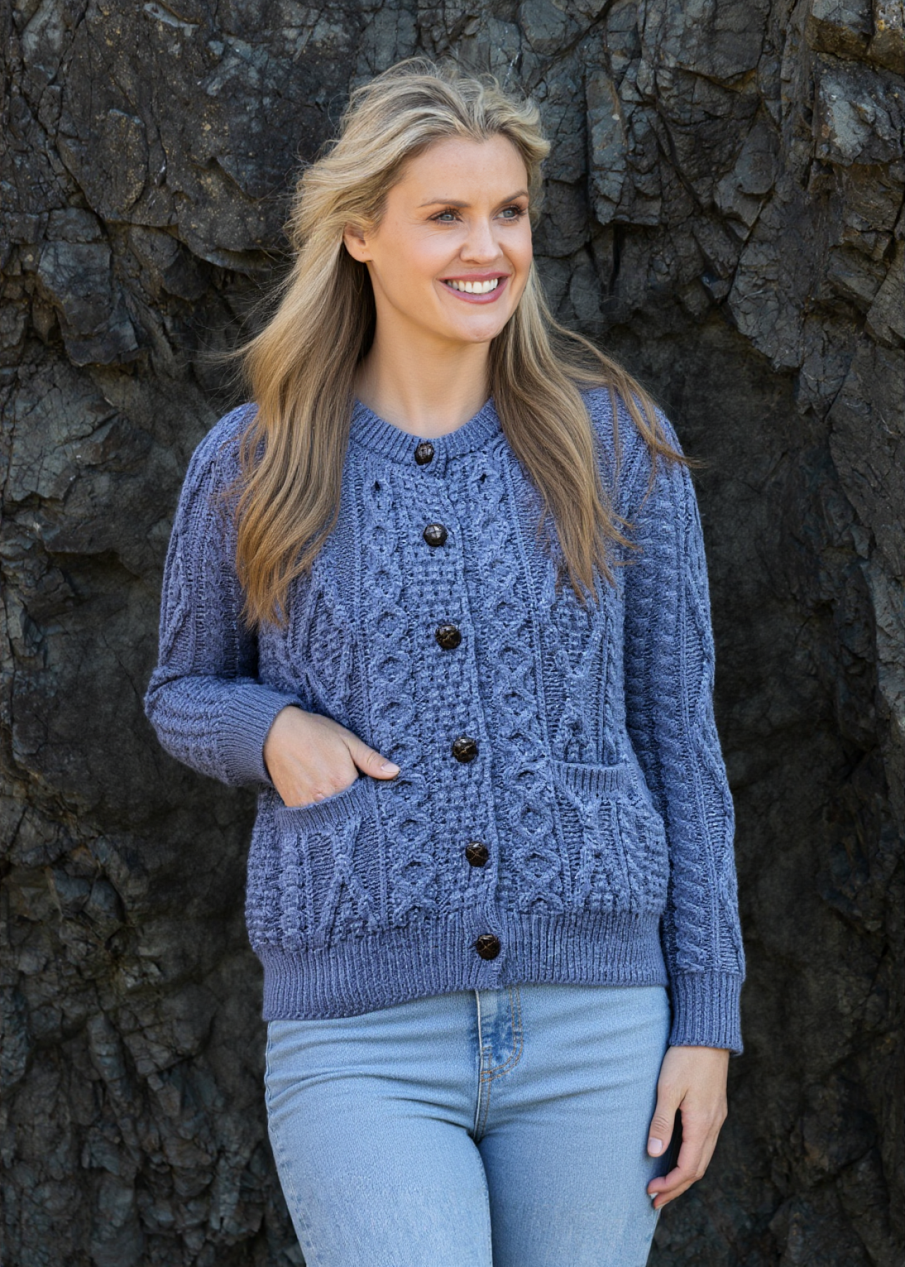 Ladies Aran Cardigan | Denim