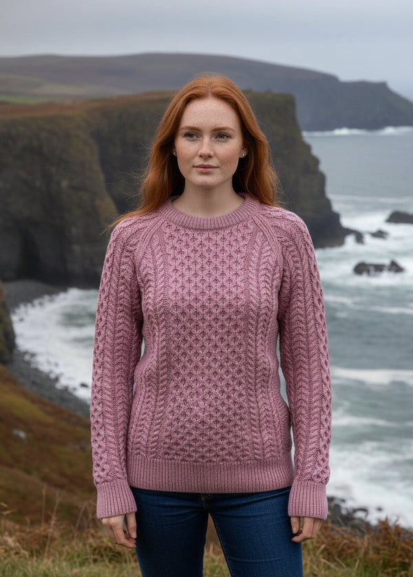 Ladies Slim-Fit Aran Sweater | Pink 