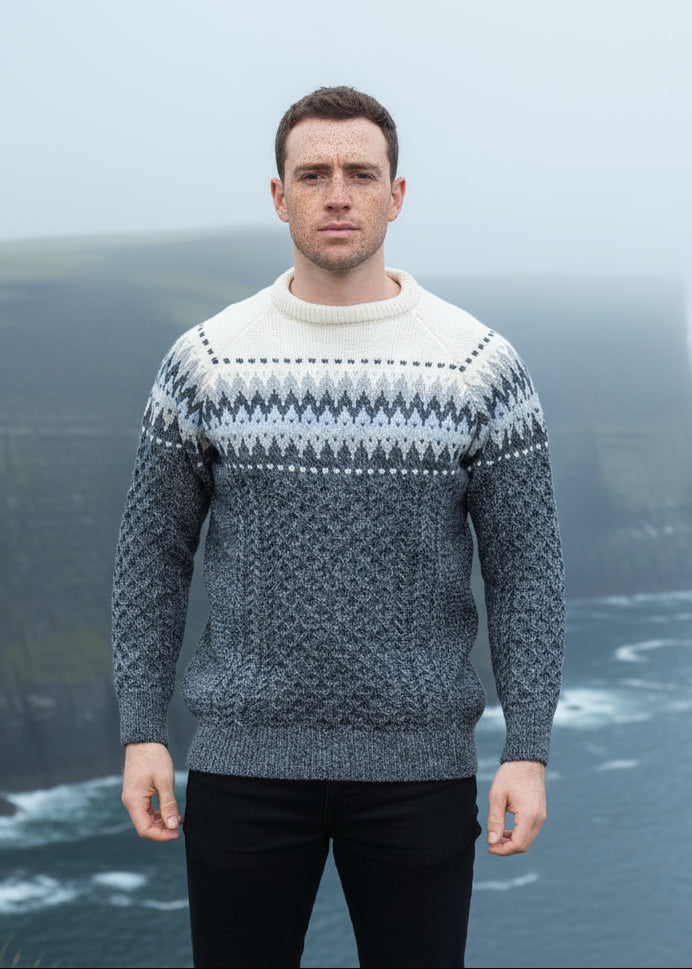 Men's Aran Fairisle Sweater | Slate