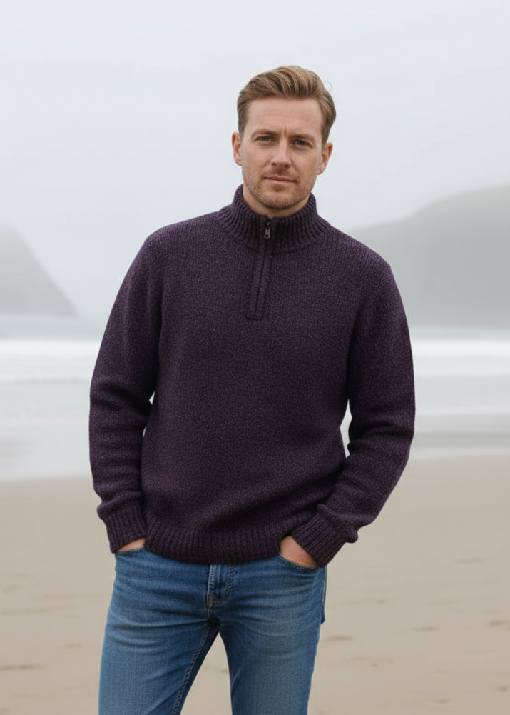donegal half zip purple sweater