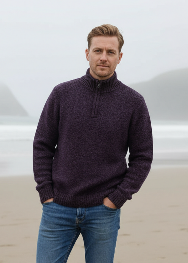 donegal half zip purple sweater