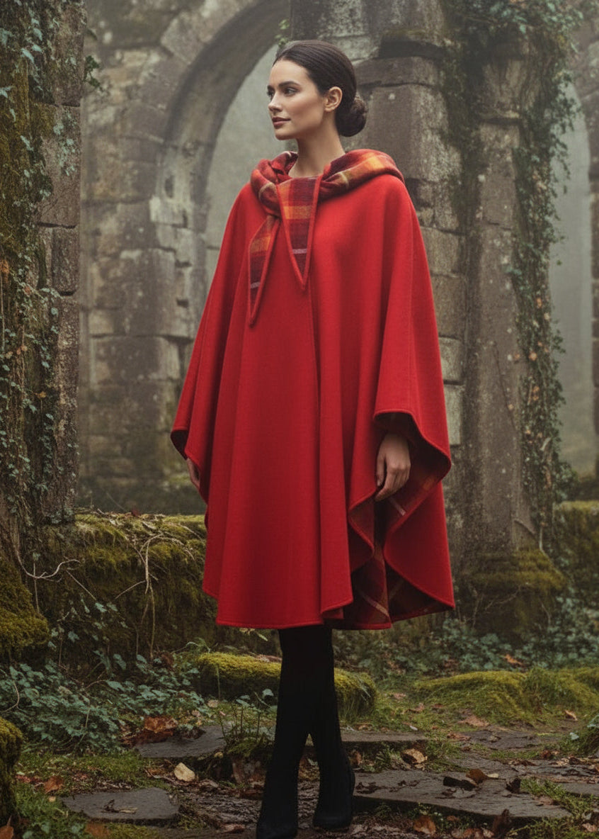 Jimmy Hourihan Classic Red Wool Walking Cape (No Pockets)
