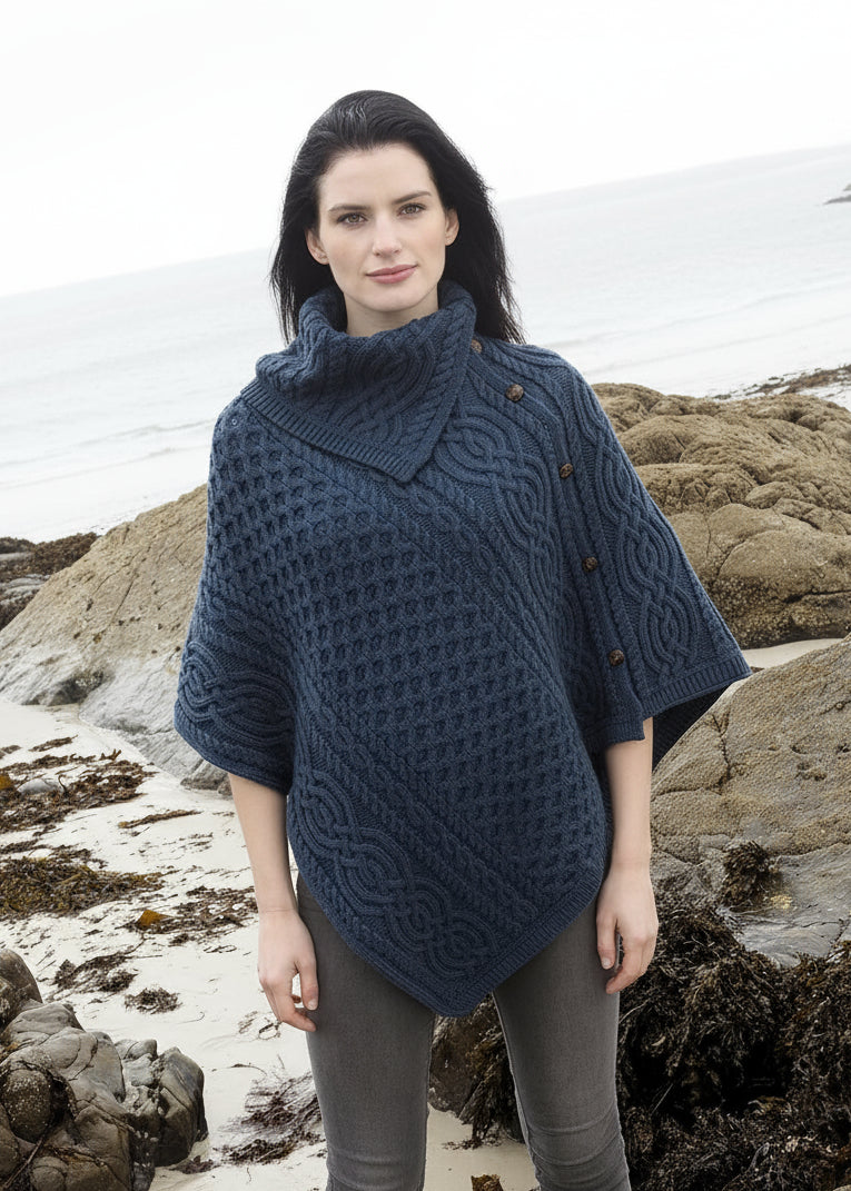 Aran Tipperary Cowl Neck Poncho | Mallard