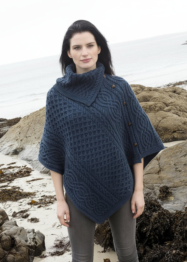 Aran Tipperary Cowl Neck Poncho | Mallard