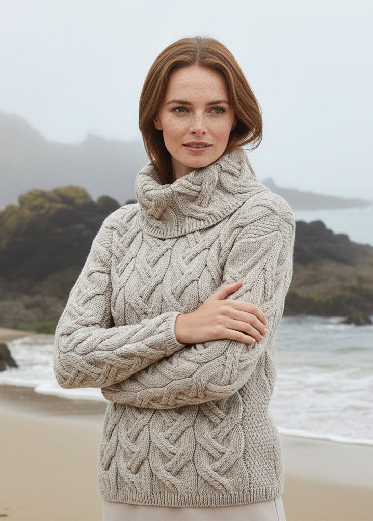 Aran Cowl Neck Chunky Sweater | Oatmeal
