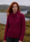 Aran Crafts Ladies Side Zip Cardigan | Berry