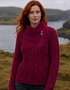 Aran Crafts Damen-Strickjacke mit seitlichem Reißverschluss | Grün