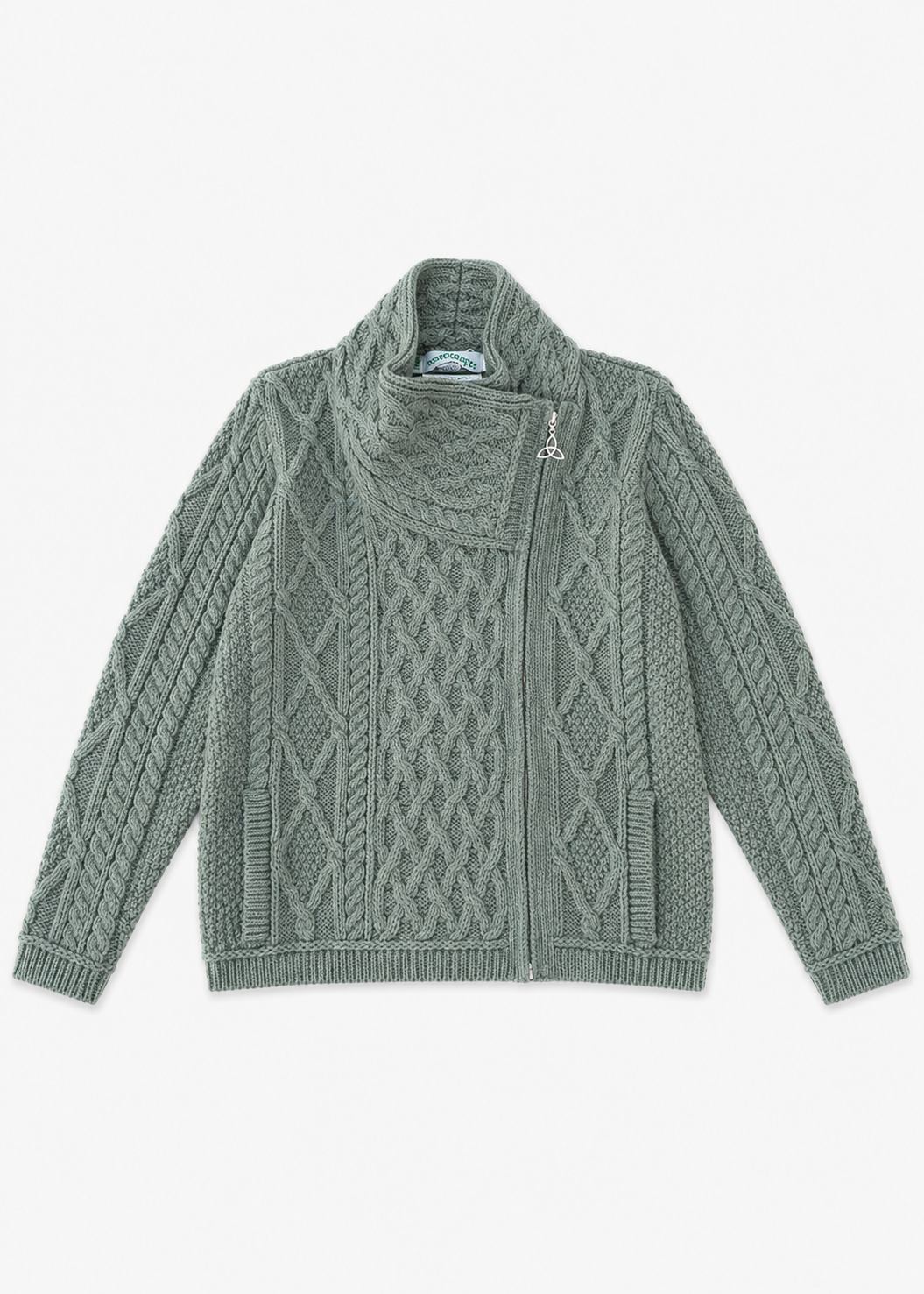 Aran Crafts Ladies Side Zip Cardigan | Thundra Green