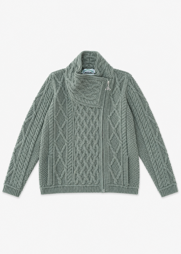 Aran Crafts Ladies Side Zip Cardigan | Thundra Green