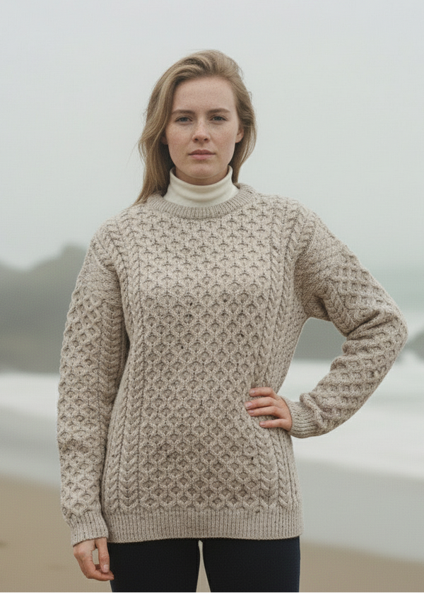 Aran Crew Neck Merino Sweater | Oatmeal