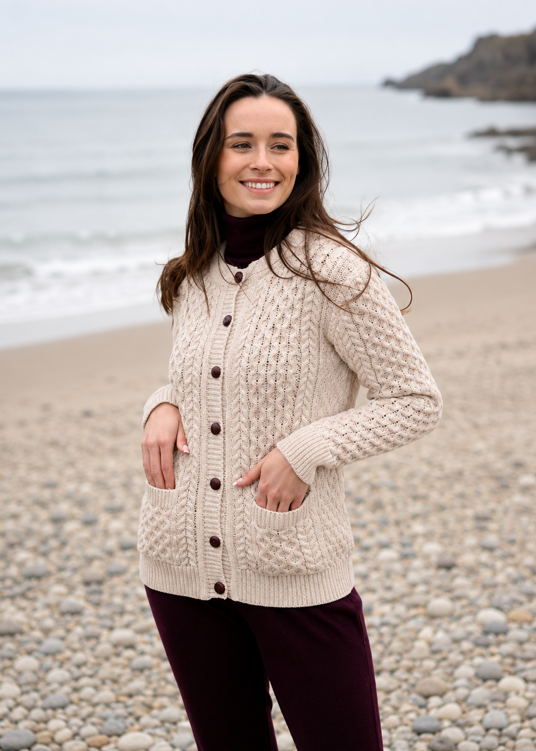 Aran Lumber Cardigan | 100% Merino Wool | Parsnip