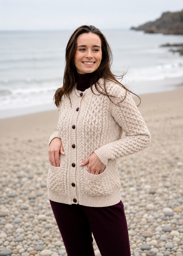 Aran Lumber Cardigan | 100% Merino Wool | Parsnip