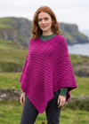 Aran Merino Wool V Neck Poncho | Raspberry Marl