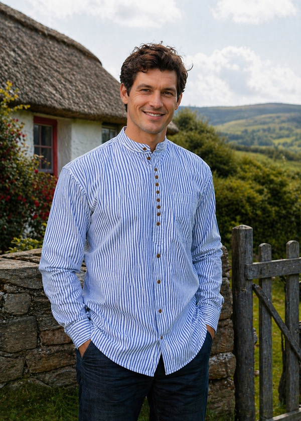 Civilian Grandfather Shirt | Blue Stripe