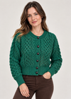 Ladies Merino Cropped Classic Aran Cardigan | Green