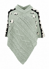 Ladies Sheep Scene V Neck Poncho | Sage Green | 100% Pure Wool