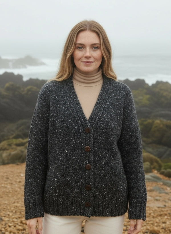 Ladies Tweed Cardigan | Charcoal