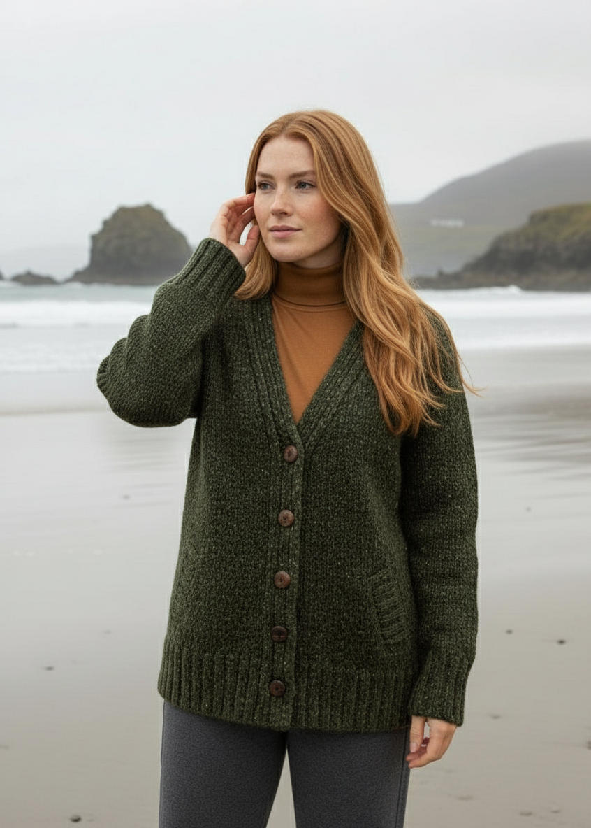 Ladies Tweed Cardigan | Green