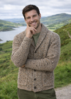 Men's Fisherman Rib Shawl Cardigan | Brown Donegal Wool