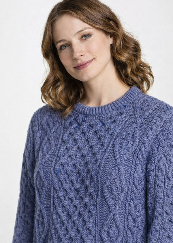 Unisex Aran Worsted Wool Sweater - Traditional Irish Knitwear | Denim