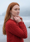 Women's Aran Merino Wool Cardigan | Traditional Honeycomb Knit | Red