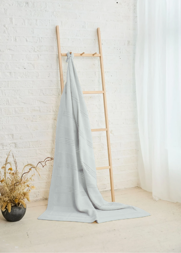 Textured Aran Stripe Super soft Merino Throw | Feather Grey