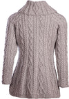 Gray cable knit sweater on a white background